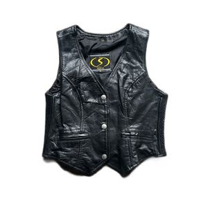 VINTAGE MOTORCYCLE WEAR S COLLECTION BLACK LEATHER VEST WOMENS MEDIUM